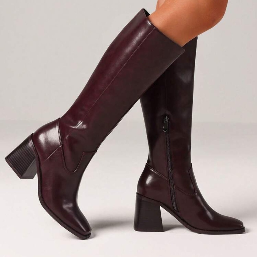 Burgundy Knee-High Boots